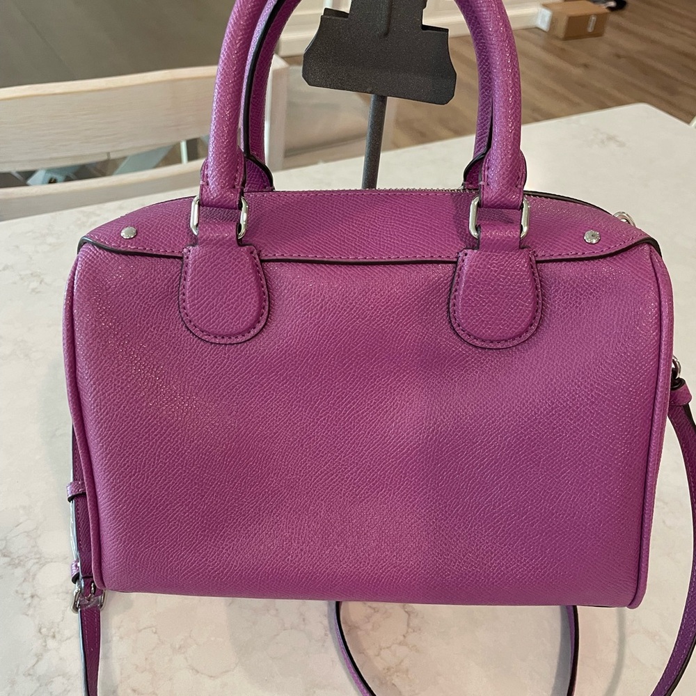 Coach Purple Mini Bennett Satchel with Textured Leather Finish New With COA - Picture 2 of 10